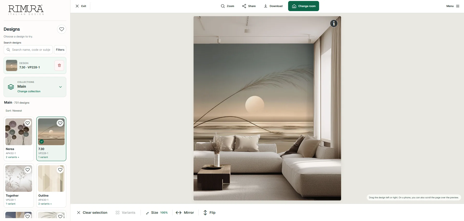 Final preview with Rimura wallpaper applied to the room